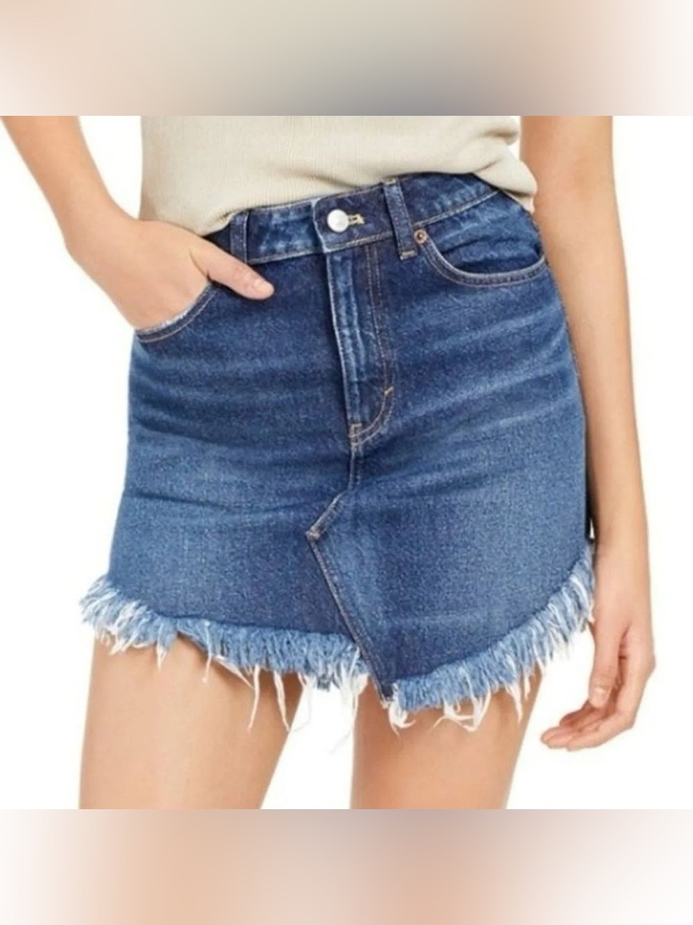 NWT We the Free Bailey Denim Distressed Mini Skirt